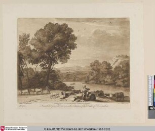 [Landschaft mit Mercur und Battus, im Mittelgrund eine Brücke.]