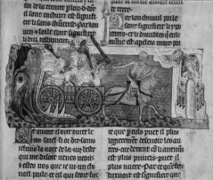 Vierter Reiter. Der Tod führt einen Wagen mit Verdammten aus dem Höllenschlund, Blatt 14r