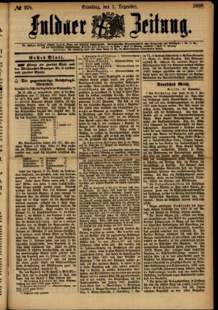Erste Ausgabe vom Samstag, den 01. Dezember 1888.