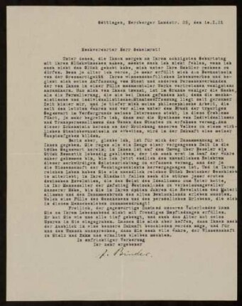 Brief von Julius Binder an Otto von Gierke, Göttingen, 10.1.1921