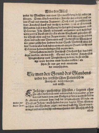 Wie man den Grund des Glaubens wider den verführischen Calvinischen Antichrist/ beschirmen sol und müsse.