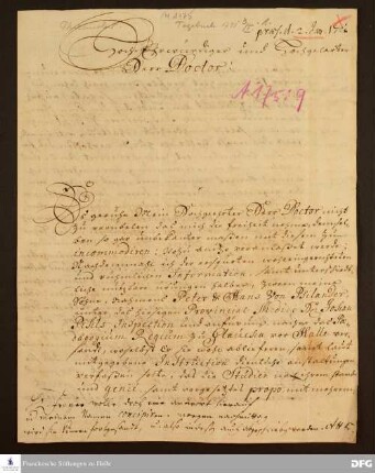 Brief von Gustaff v. Psilander an August Hermann Francke.