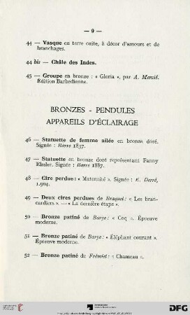 Bronzes - Pendules Appareils D'éclairage (Nr. 46-78)