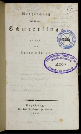 Verzeichniß bekannter Schmettlinge