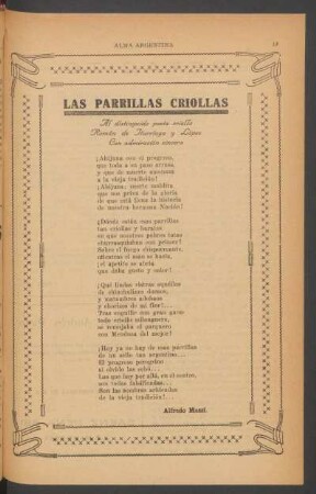 Las parrillas criollas : Al distinguido poeta criollo Román de Iturriaga y López, con admiración sincera