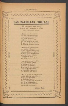 Las parrillas criollas : Al distinguido poeta criollo Román de Iturriaga y López, con admiración sincera