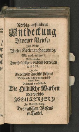 Nöthig-gefundene Entdeckung Zweyer Briefe