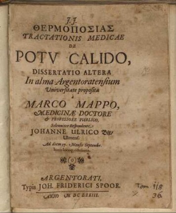 Thermoposias : Tractationis Medicae De Potu Calido, Dissertatio Altera