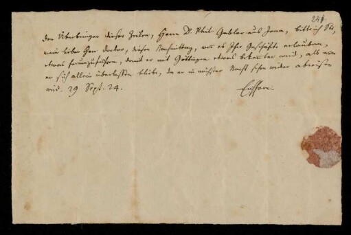 Brief von Johann Gottfried Eichhorn an Heinrich Ewald. Ohne Ort, 29.9.1824