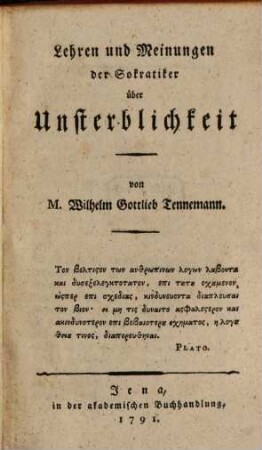 Lehren und Meinungen der Sokratiker über Unsterblichkeit