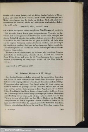 Johannes Schulze an August Wilhelm von Schlegel, Berlin, 19.02.1820