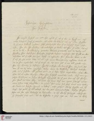 Nachlass Karl Ullmann: Brief von Leonhard Usteri an Carl Ullmann
