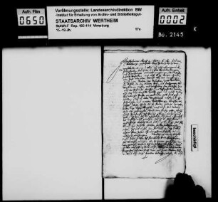 Bericht des Amtmanns Johann Christoph Koch über die Lage der Grafschaft Virneburg.