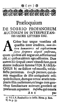 Præloquium de sobrio profanorum auctorum in interpretandis sacris litteris usu.