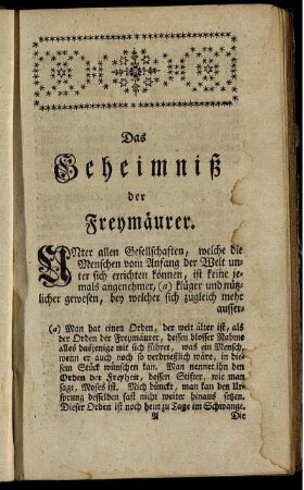 Das Geheimniß der Freymäurer