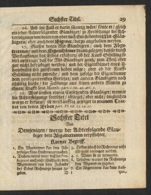 Sechster Titel Von Demjenigen/ worzu der Achterfolgende Glaubiger dem Abgetrettenen verpflichtet.