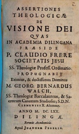Assertiones theologicae de visione Dei