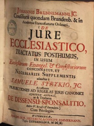 De iure ecclesiastico : tractatus posthumus