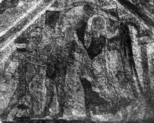 Vertreibung aus dem Paradies : Vertreibung aus dem Paradies. Fresko (1286/1300). Matrei in Osttirol-Ganz, Filialkirche Sankt Nikolaus, Unterchor, Nikolauskapelle
