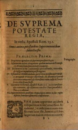 De suprema potestate regia exercitationes ... contra Rob. Bellarminum ...