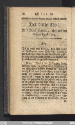 Der dritte Theil. De Actione Externa, oder von der äussern Handelung.