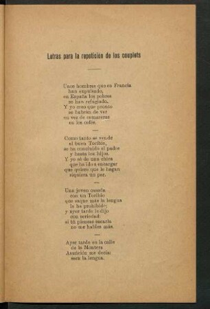 Letras para la repetición de los couplets