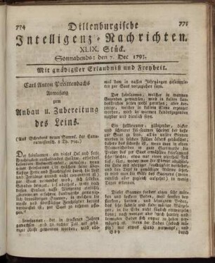 XLIX. Stück. Sonnabends: den 7. Dec. 1793.