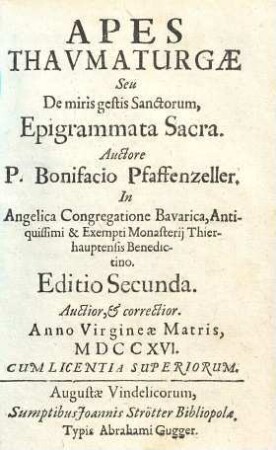 Apes Thavmaturgae Seu De miris gestis Sanctorum, Epigrammata Sacra