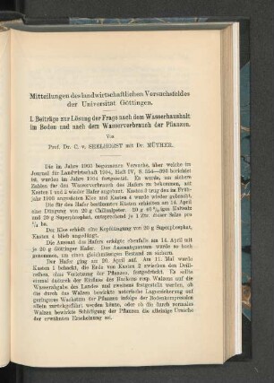 Mitteilungen ds landwirtschaftlichen Versuchsfeldes der Universität Göttingen.
