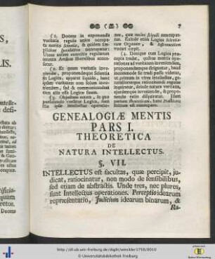 Genealogia Mentis Pars I. Theoretica. De Natura Intellectus.