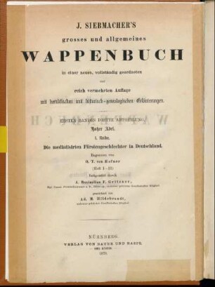 Bd. 1, Abth. 3, Reihe 1: Die mediatisirten Fürstengeschlechter in Deutschland