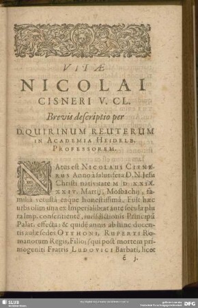 Vitae Nicolai Cisneri V. CL.