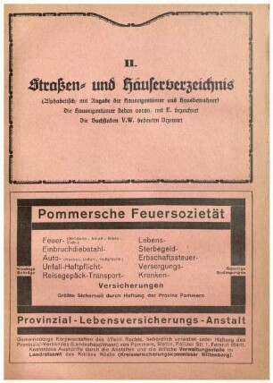 II. Straßen- und Häuserverzeichnis