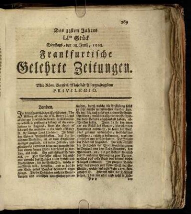 LItes Stück Dienstags, den 28. Junii, 1768. - LXtes Stück Freytags, den 29. Julii, 1768.