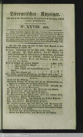 Literarischer Anzeiger No. XXVIII. 1821