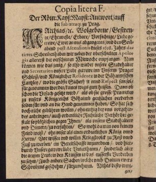 H3v-H4r, Copia litera F. Der Röm. Kays. Mayst. Antwort auff die sub utraq zu Prag