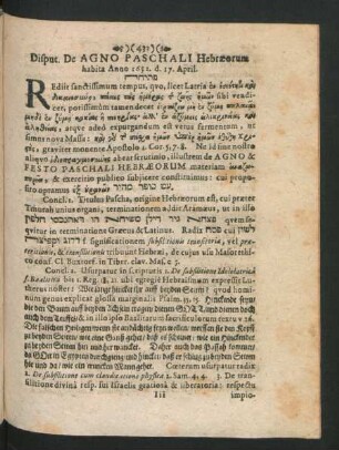 Appendix. Disput. De Agno Paschali Hebraeorum