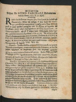 Appendix. Disput. De Agno Paschali Hebraeorum
