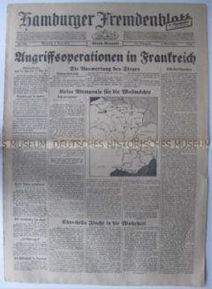 Tageszeitung "Hamburger Fremdenblatt" zum Krieg in Frankreich