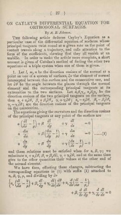On Cayley's differential equation for orthogonal surfaces.