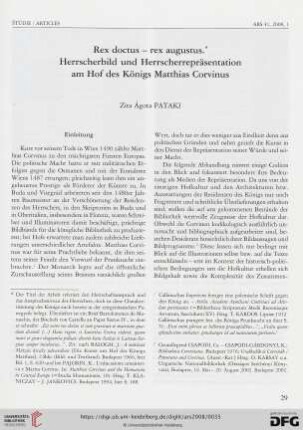 Rex doctus - rex augustus : Herrscherbild und Herrscherrepräsentation am Hofe des Königs Matthias Corvinus