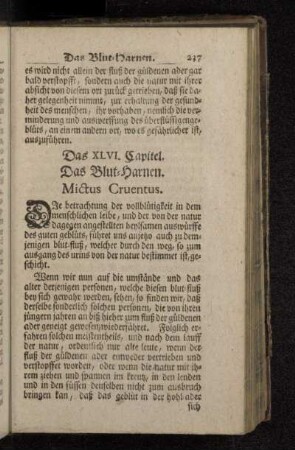 Das XLVI. Capitel. Das Blut-Harnen. Mictus Cruentus.