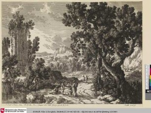 [Waldlandschaft mit Ruinen und einigen Wanderern]