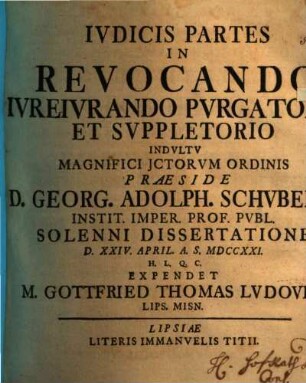 De iudicis partibus in revocando iureiurando purgatorio et suppletorio