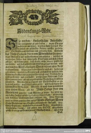 Abdanckungs-Rede [Von Bodo Adolph von Heimburg]