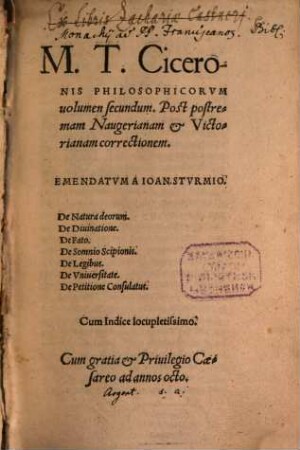 M. T. Ciceronis Librorvm Philosophicorum uolumen .... 2, De natura deorum