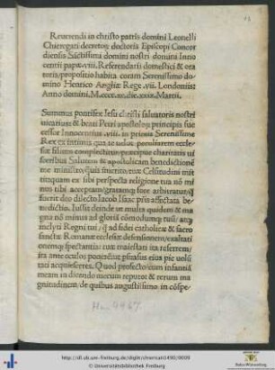 Propositio habita coram Serenissimo domino Henrico Angliæ Rege vii