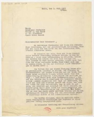 Brief an Emil von Sauer : 03.07.1929