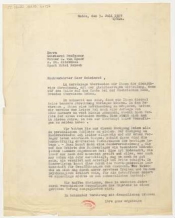 Brief an Emil von Sauer : 03.07.1929