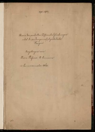 Theorie der partiellen Differentialgleichungen nebst Anwendungen auf physikalische Fragen. [Vorlesungsausarbeitung], Göttingen, 29.4.1862 - 22.5.1862 : Riemann, Partielle Differentialgleichungen 1862 [Rückentitel]